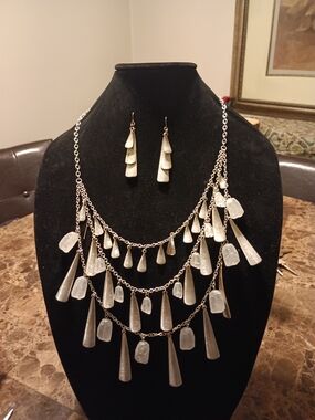 Premier Designs Silver-Tone Layered Drop Necklace & Earring Set